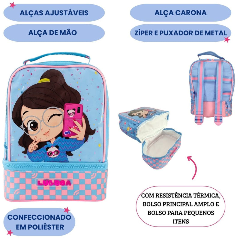 Lancheira Infantil Térmica Luluca Escolar Youtuber Lanche Passeio Volta as Aulas Criança Menina