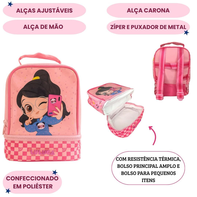 Lancheira Infantil Térmica Luluca Escolar Youtuber Lanche Passeio Volta as Aulas Criança Menina