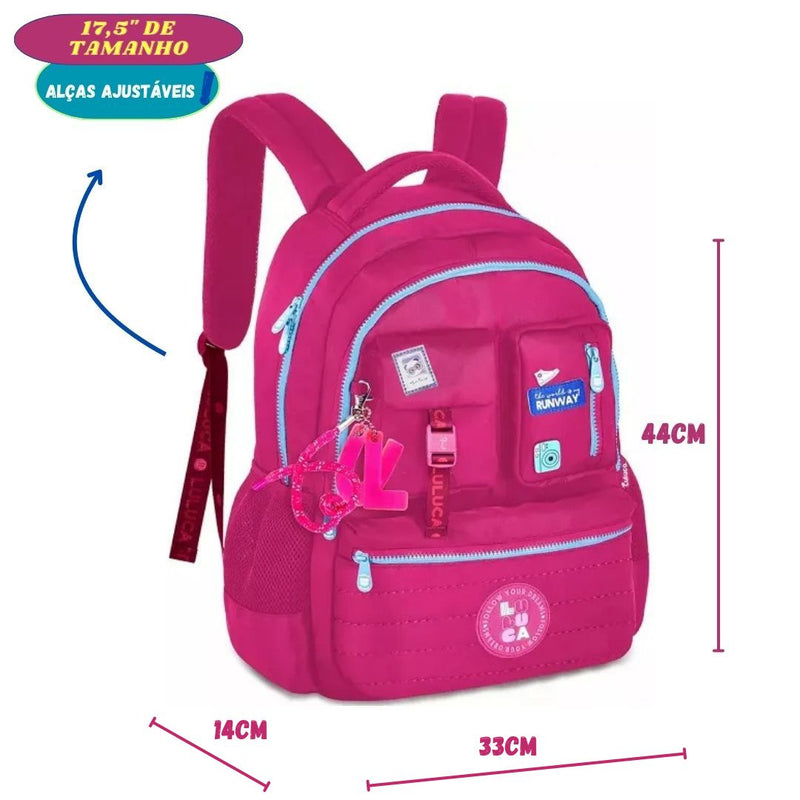 Kit Mochila Costa Luluca Rosa Estojo Box 100 Pens 36 Elástico Reforçada Original Escolar Feminina