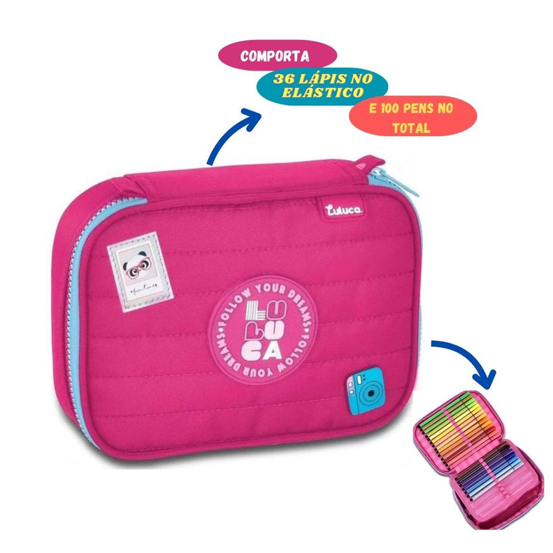 Kit Mochila de Costas Luluca Rosa Resistente Notebook Antifurto Escolar Feminina
