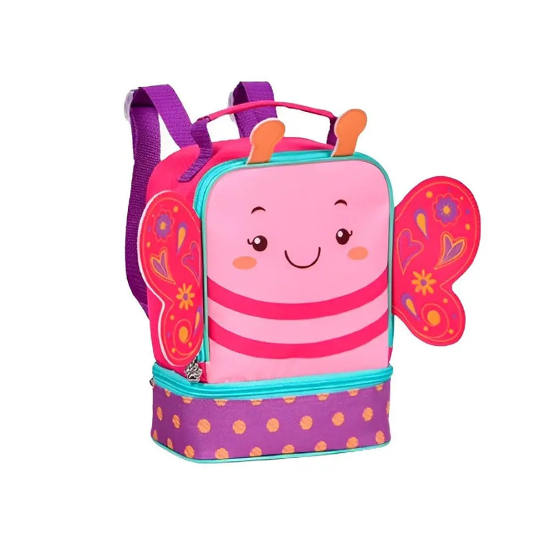 Kit Mochila de Costas Mala Bolsa Lancheira Térmica Infantil Menina Borboleta Rosa Criança Pets Clio Megalomania