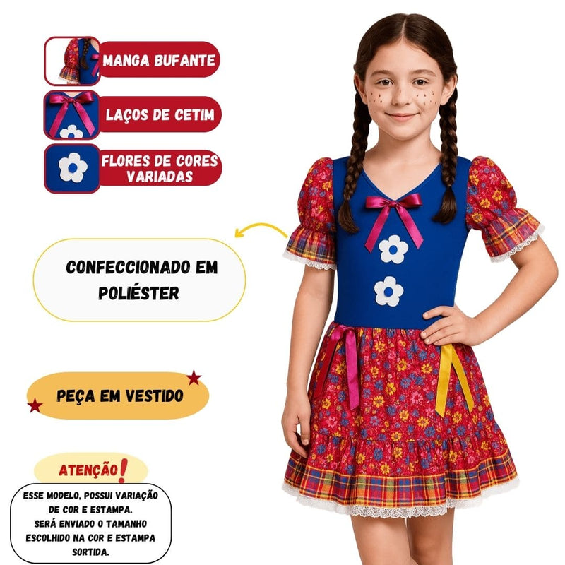Vestido Fantasia Junina Julina Menina Feminino Infantil Manga Curta Megalomania