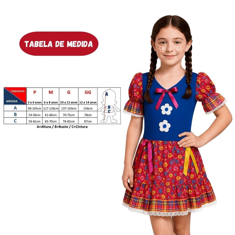 Vestido Fantasia Junina Julina Menina Feminino Infantil Manga Curta Megalomania