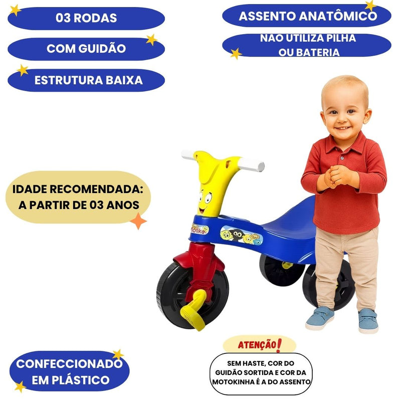 Motoca Criança Motika Triciclo Azul Menino Brincar Infantil Bebê Carrinho Passeio Viagem Pedal Megalomania