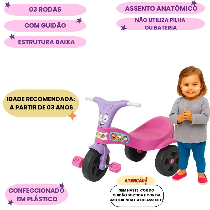 Motoca Criança Motika Triciclo Brincar Infantil Bebe Rosa Carrinho Passeio Viagem Menina Megalomania