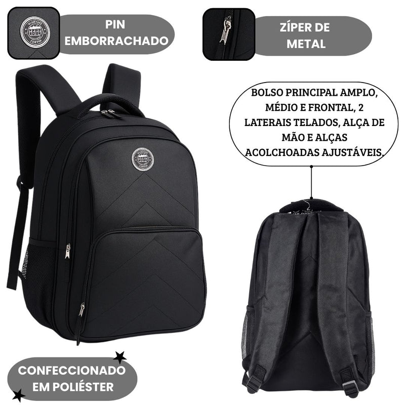 Mochila de Costas Preta Unissex Passeio Escolar Faculdade Volta Aulas Funcional Clio Original
