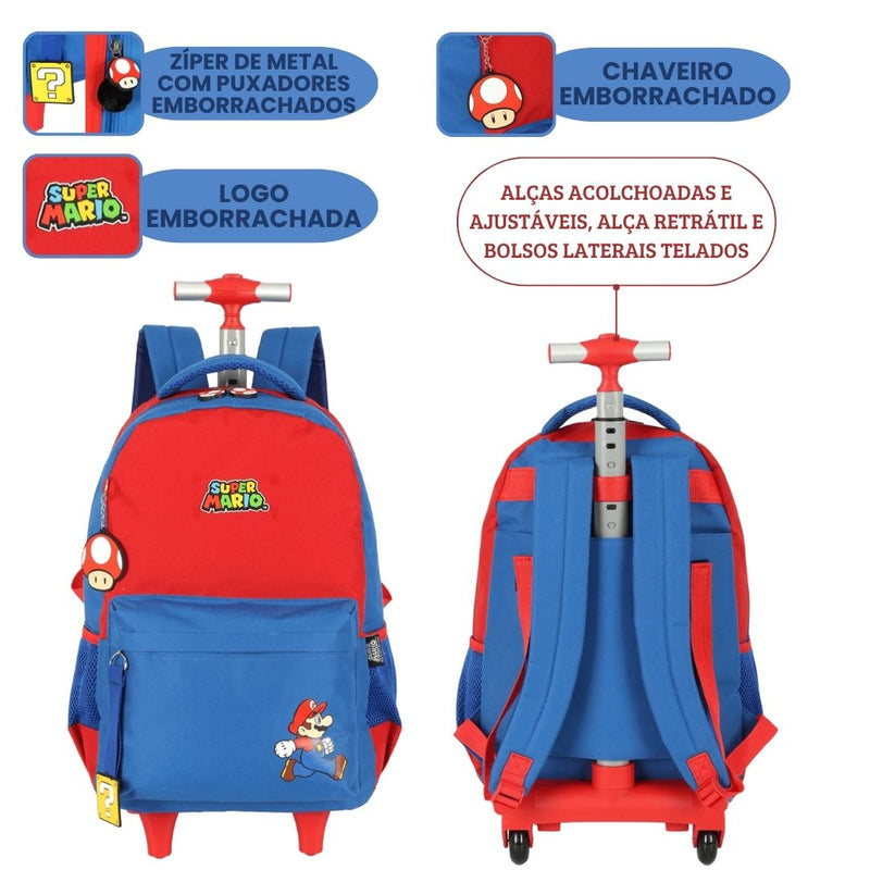 Mochila de Rodinha Escolar Jogo Super Mario Juvenil Nintendo Costas Meninos Game Espaçosa Grande
