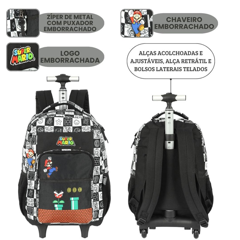 Mochila de Rodinha Escolar Jogo Super Mario Juvenil Nintendo Costas Meninos Game Espaçosa Grande
