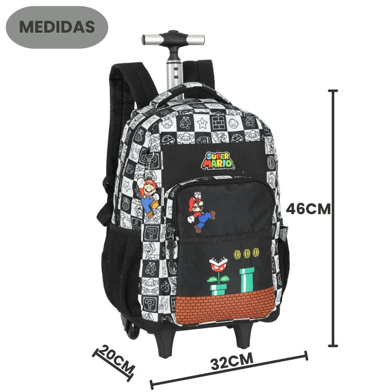 Mochila de Rodinha Escolar Jogo Super Mario Juvenil Nintendo Costas Meninos Game Espaçosa Grande