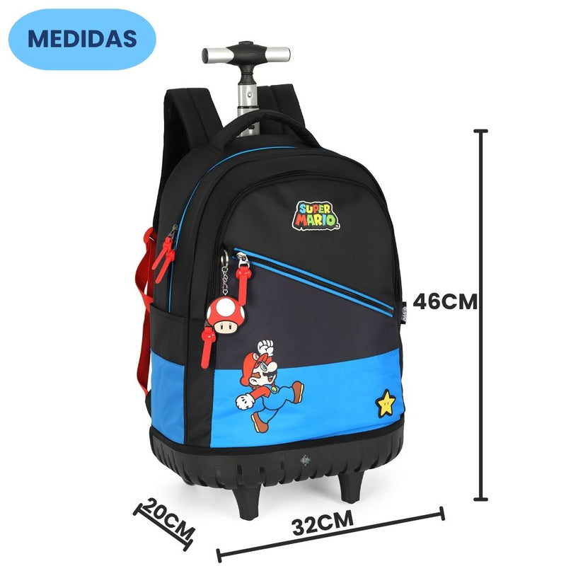 Mochila de Rodinhas Super Mario Gamer Volta as Aulas Jogo Nintendo Juvenil Meninos Espaçosa