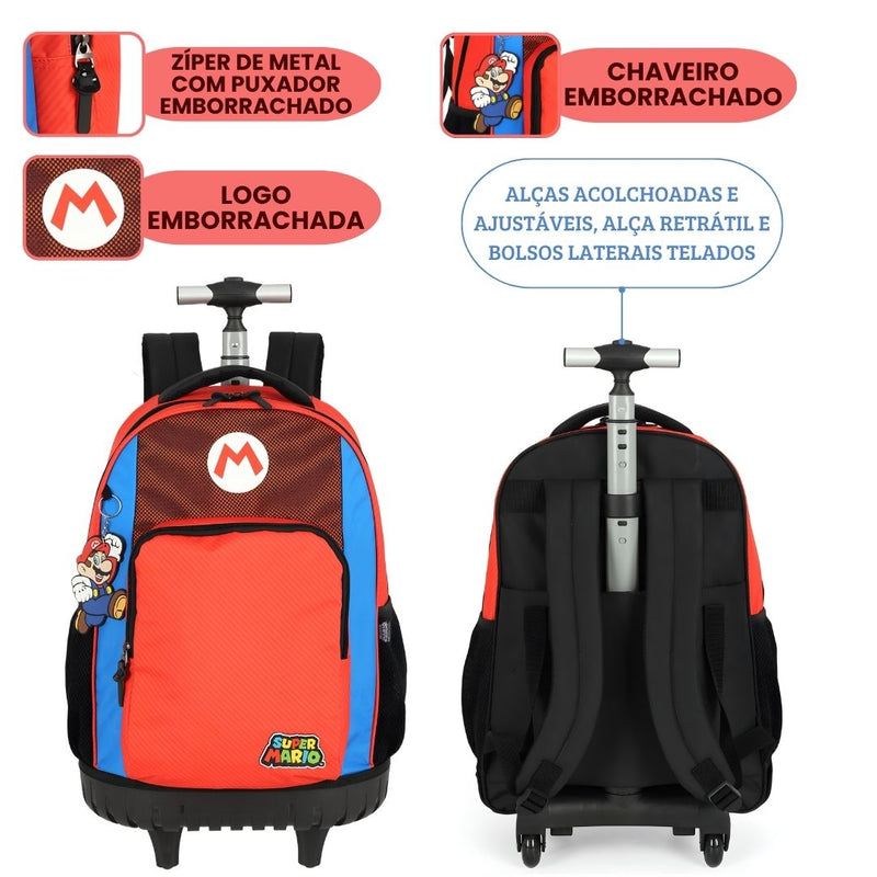 Mochila de Rodinhas Super Mario Gamer Volta as Aulas Jogo Nintendo Juvenil Meninos Espaçosa