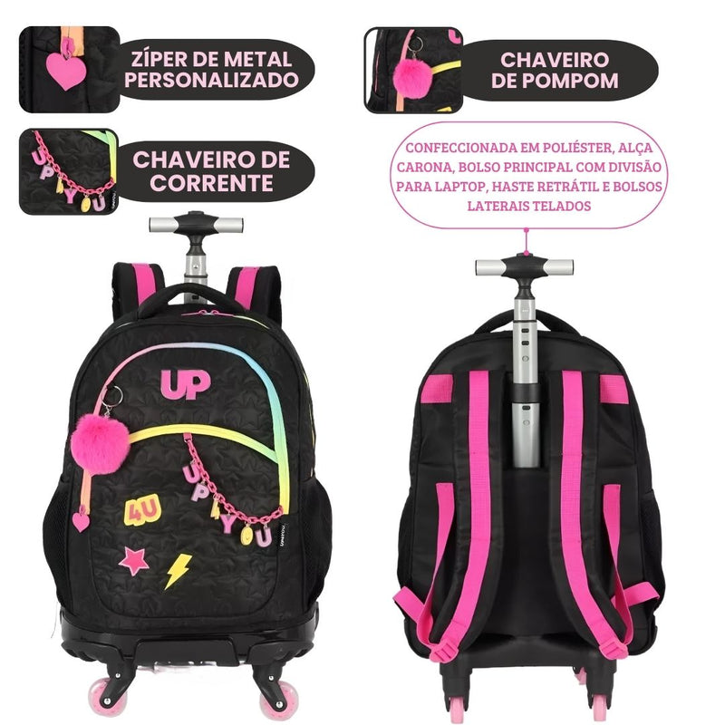Mochila De Carrinho 360 Juvenil Volta as Aulas Escolar Espaçosa Notebook Infantil Rodinhas