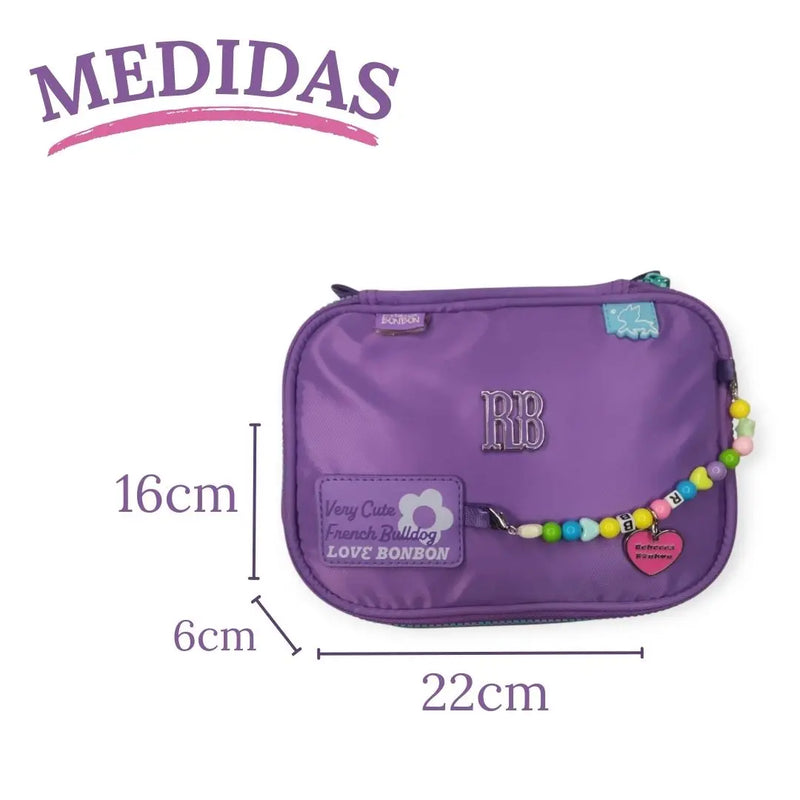 Estojo Box Rebecca Bonbon Miçangas Verde Claro Rosa Preto Roxo Juvenil Lápis Escolar Chaveiro Meninas Feminino Clio Megalomania