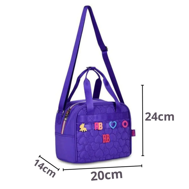 Kit Mochila Costas Rebecca Bonbon Roxo Lancheira Térmica Estojo Box Juvenil Escolar Feminino Chaveiro Clio Megalomania