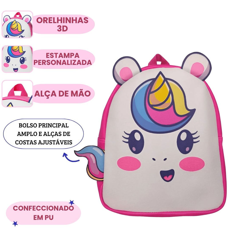 Mochila de Costas Unicornio Rosa Feminina Bolsa Escolar Meninas Volta Às Aulas