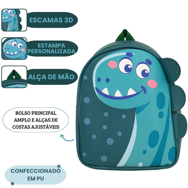 Mochila de Costas Dinossauro Verde Dino Infantil Meninos Bolsa Escolar Meninas Volta Às Aulas