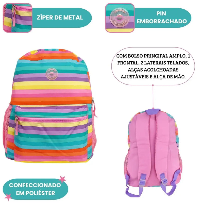 Mochila de Costas Escolar Juvenil Oficial Listrada Material Escolar Rosa - Clio Megalomania