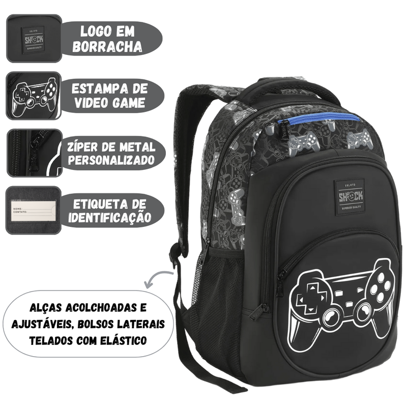 Mochila Grande Gamer e Futebol Seanite Shock MI41358 – Qualidade Seanite Original Escolar Menino Ponto Criativo