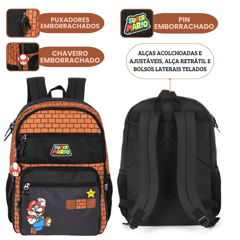 Mochila de Costas Super Mario Notebook Volta as Aulas Escolar Juvenil  Nintendo Meninos