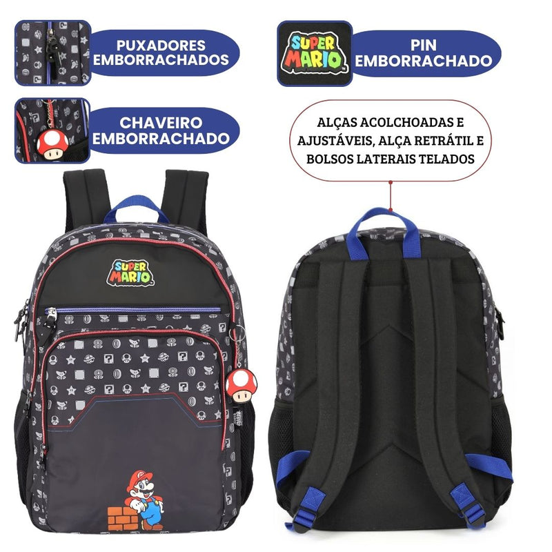 Mochila de Costas Super Mario Notebook Volta as Aulas Escolar Juvenil  Nintendo Meninos