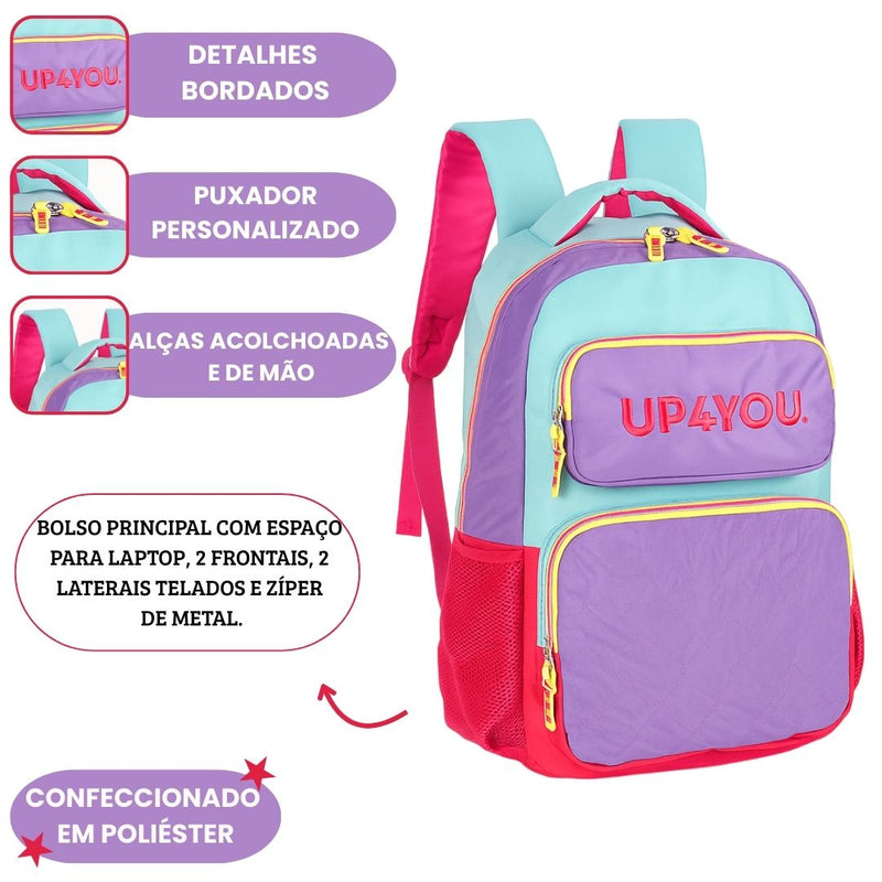 Mochila de Costas Escolar Feminina Passeio Menina Notebook Volta as Aulas Resistente Juvenil Ponto Criativo