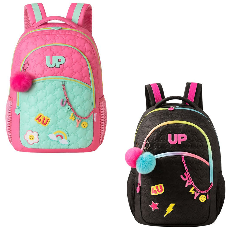 Mochila de Costas Juvenil Escolar Up4You Meninas Chaveiros Volta às Aulas Notebook Estudo Espaçosa