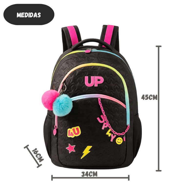 Mochila de Costas Juvenil Escolar Up4You Meninas Chaveiros Volta às Aulas Notebook Estudo Espaçosa