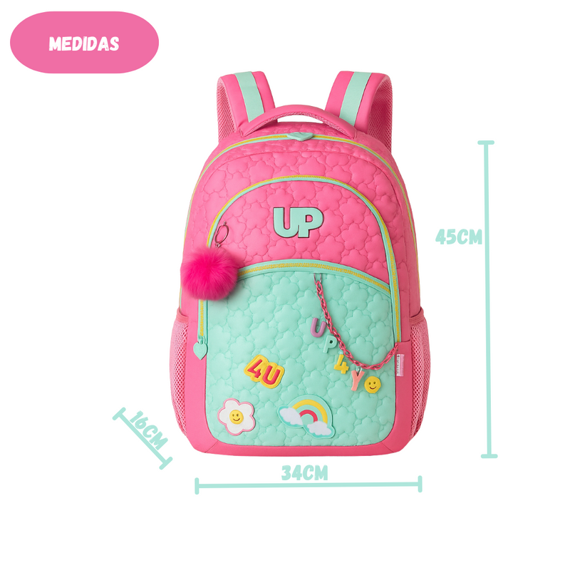 Mochila de Costas Juvenil Escolar Up4You Meninas Chaveiros Volta às Aulas Notebook Estudo Espaçosa