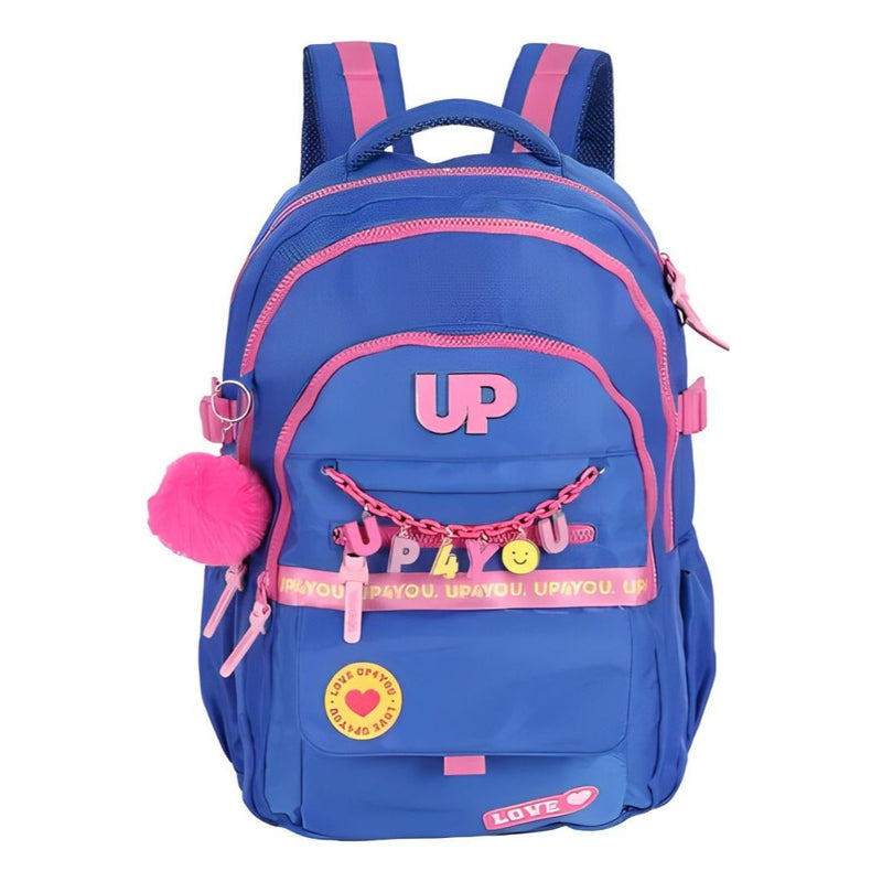 Mochila de Costas Juvenil Up4You Menina Escolar Faculdade Volta às Aulas Espaçosa Pompom Notebook