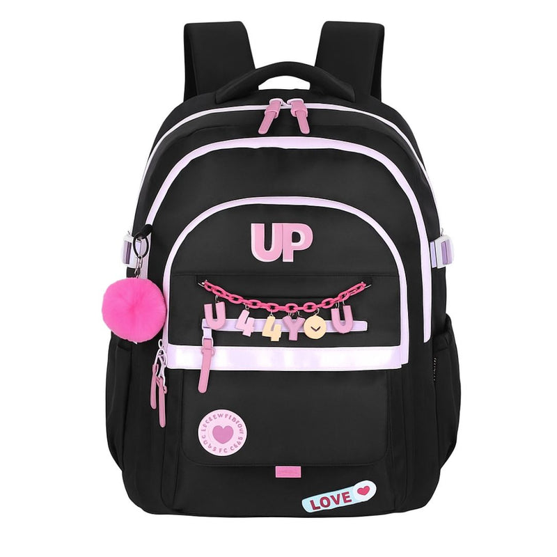 Mochila de Costas Juvenil Up4You Menina Escolar Faculdade Volta às Aulas Espaçosa Pompom Notebook