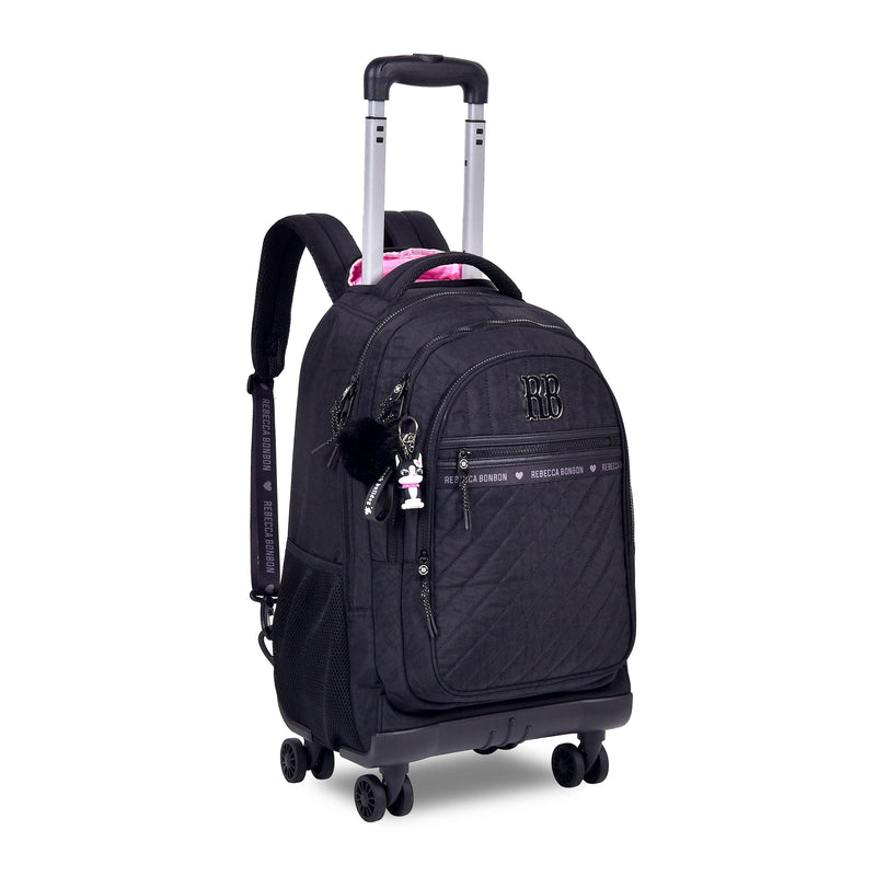 Mochila Carrinho Rebecca Bonbon Preto Rosa Lilás Escolar Juvenil Feminino Meninas Clio Megalomania