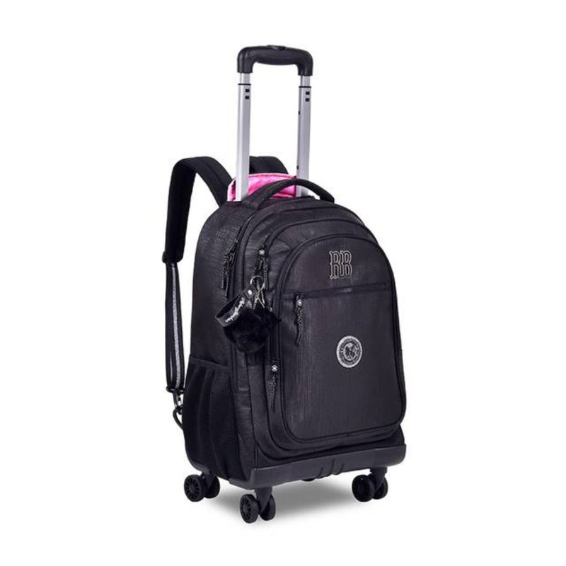 Kit Mochila Carrinho Rebecca Bonbon Preto Lancheira Térmica Estojo Box Juvenil Escolar Meninas Chaveiro Clio
