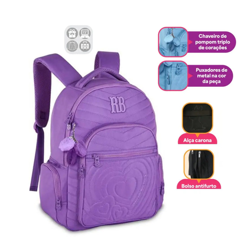 Mochila Costas Rebecca Bonbon Rosa Roxo Azul Verde Meninas Adolescente Chaveiro Juvenil Escolar Estudos Clio Megalomania