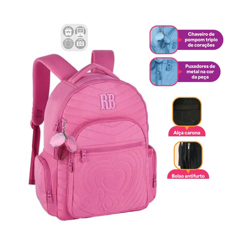 Mochila Costas Rebecca Bonbon Rosa Roxo Azul Verde Meninas Adolescente Chaveiro Juvenil Escolar Estudos Clio Megalomania