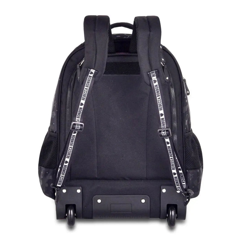 Mochila Carrinho Rebecca Bonbon Holografica Preto Lilás Rosa Claro Juvenil Escolar Meninas Clio Megalomania