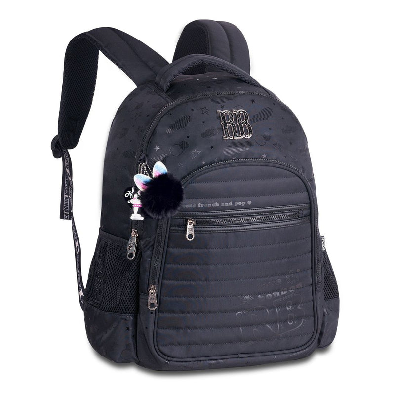Kit Mochila Costas Rebecca Bonbon Holográfica Preto Estojo Box Juvenil Feminino Meninas Escolar Clio
