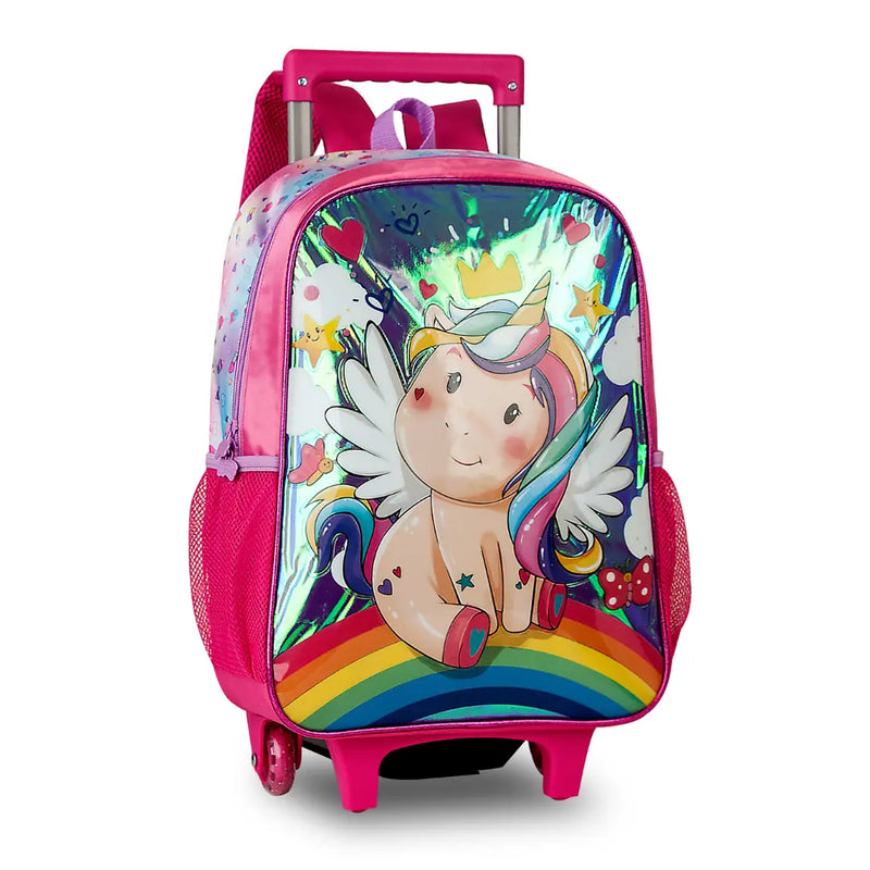 Mochila de Carrinho Mala Bolsa Unicórnio Feminino Escolar Infantil Clio Megalomania