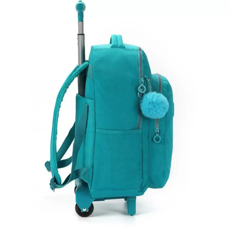 Mochila com Rodas Escolar Juvenil com Bolso Frontal Verde Resistente com Pompom Verde Up4You - Luxcel Megalomania