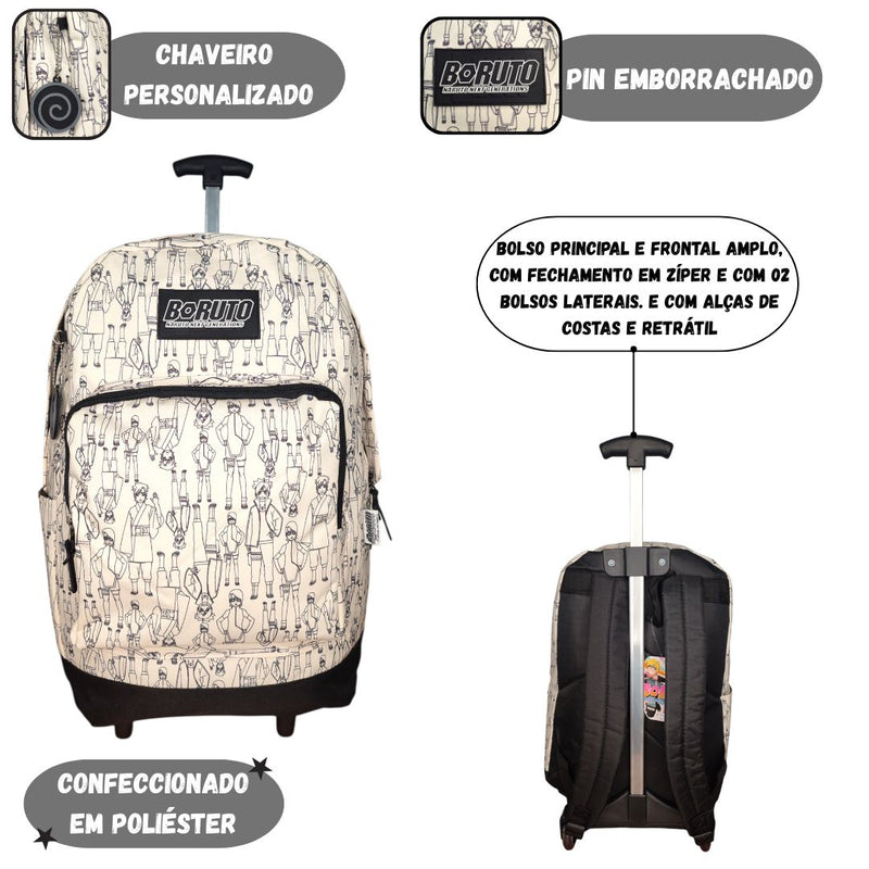 Mochila de Rodinhas Juvenil Costas Boruto Escolar Anime Luxcel Naruto Volta as Aulas Menino