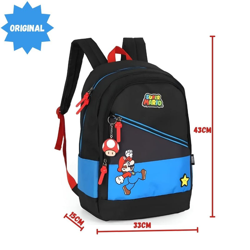 Mochila De Costas Escolar Super Mario Juvenil Menino Espaçosa Chaveiro Grande Estudo Volta às Aulas Megalomania