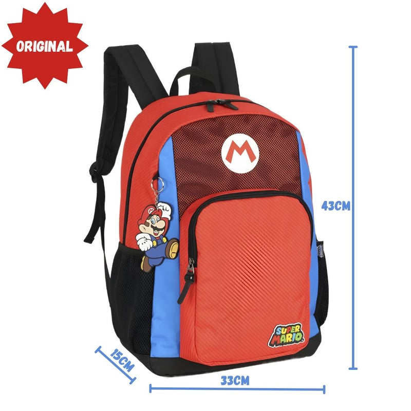 Mochila De Costas Escolar Super Mario Juvenil Menino Espaçosa Chaveiro Grande Estudo Volta às Aulas Megalomania