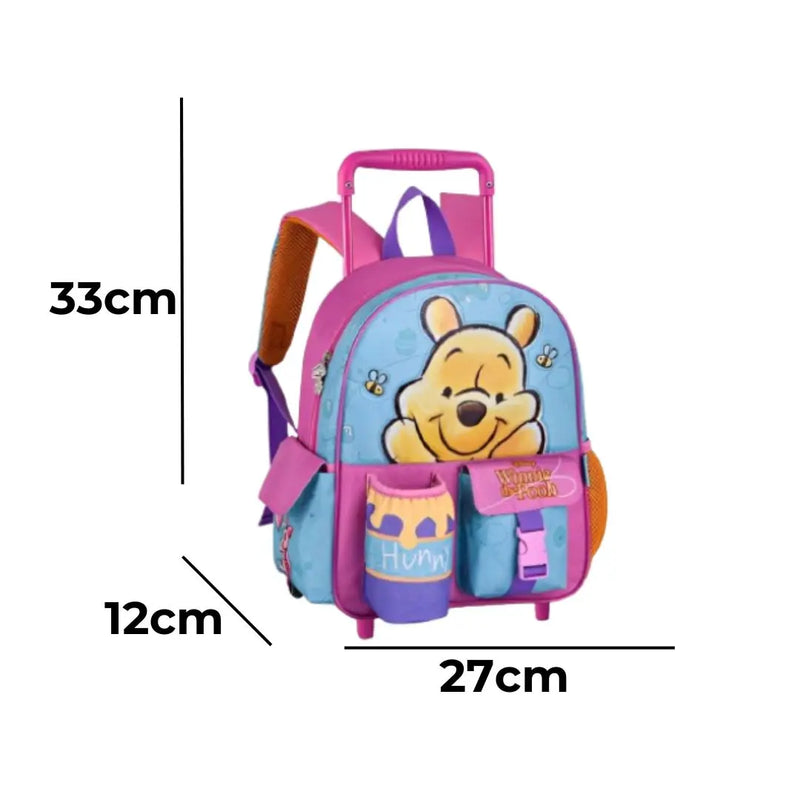 Mochila Carrinho Ursinho Pooh Escolar Colorida Bolsa Mala Infantil Crianças Clio Megalomania