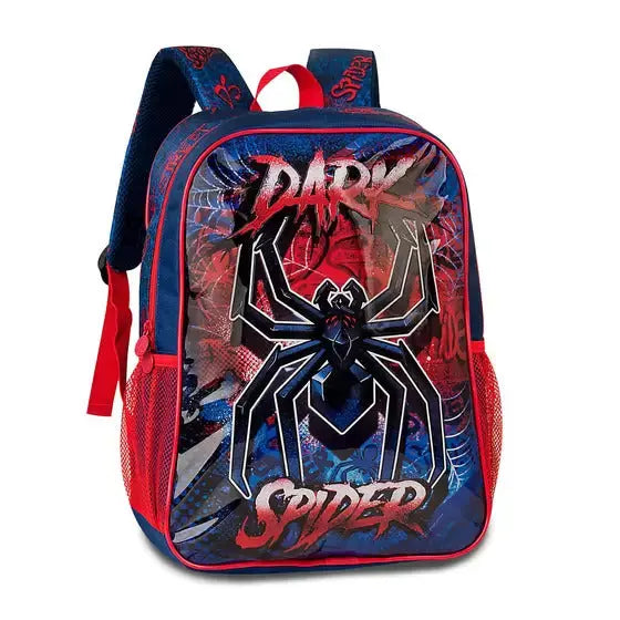 Mochila de Costas Escolar Homem Infantil Aranha Spider Dark Spider para Meninos Azul e Vermelha - Clio Megalomania