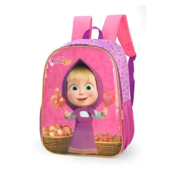 Mochila de Costas Infantil Masha e o Urso Escolar Rosa Menina Desenho - Luxcel Megalomania