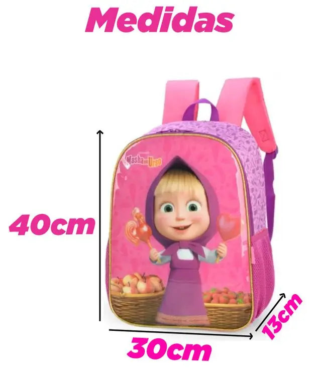 Mochila de Costas Infantil Masha e o Urso Escolar Rosa Menina Desenho - Luxcel Megalomania
