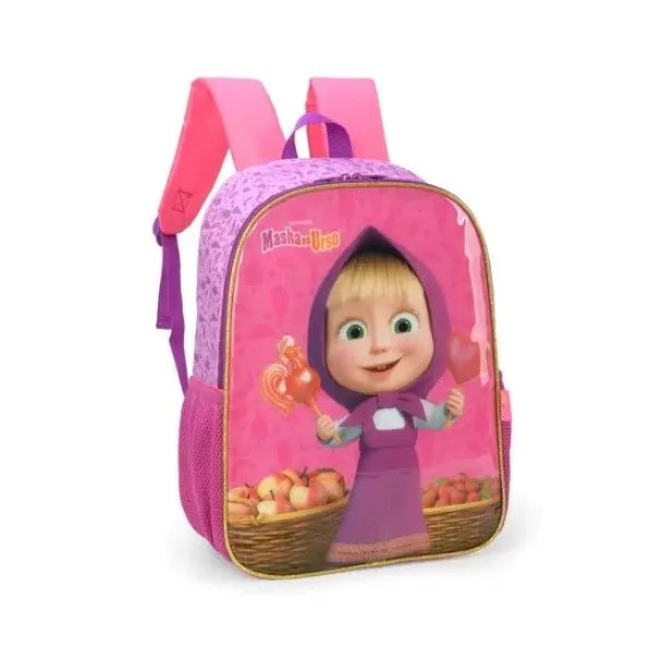 Mochila de Costas Infantil Masha e o Urso Escolar Rosa Menina Desenho - Luxcel Megalomania