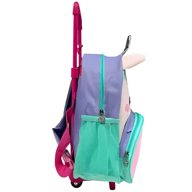 Mochila de Carrinho Mala Bolsa Unicórnio Rosa Roxo Lancheira Térmica Duas Alças Lanchinho Escolar Infantil Feminino Clio Megalomania