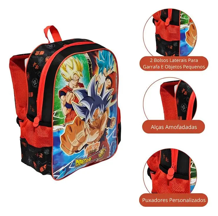 Mochila de Costas Dragon Ball Super Infantil Menino Escolar Anime Goku Dragon Ball Z DBZ Oficial 16'' - Clio Megalomania