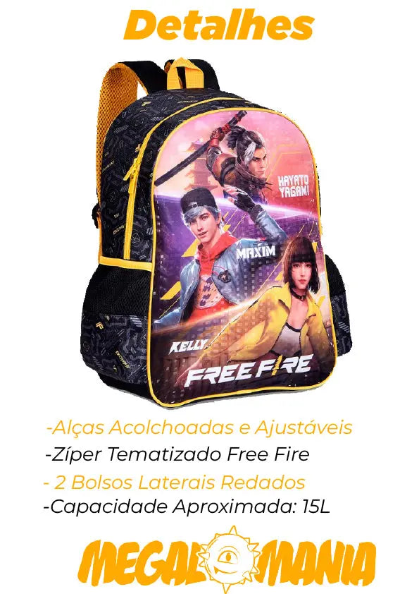 Mochila de Costas Escolar Gamer Infantil BattleRoyale Menino Garena Free Fire - Clio Megalomania
