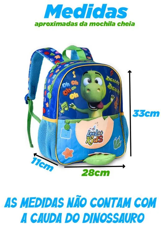 Mochila de Costas Infantil Looloo Kids Escolar Zigaloo Dino 13'' - Clio Megalomania